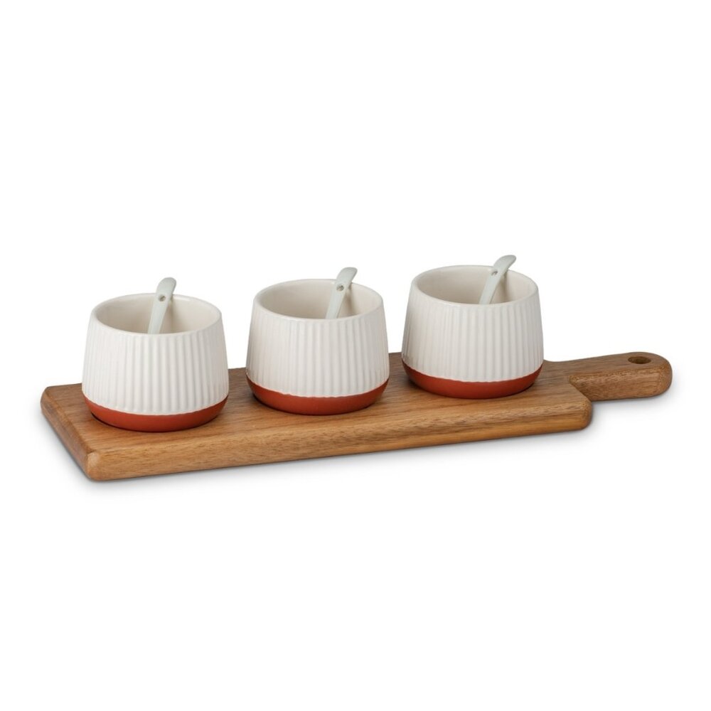 Condiment Set with Wooden Serving Board 3-Piece 27 Oz Total Capacity
